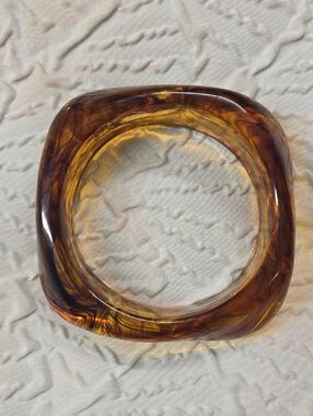 Tortoiseshell Acrylic Square Bangle Bracelet - Amber Brown #2